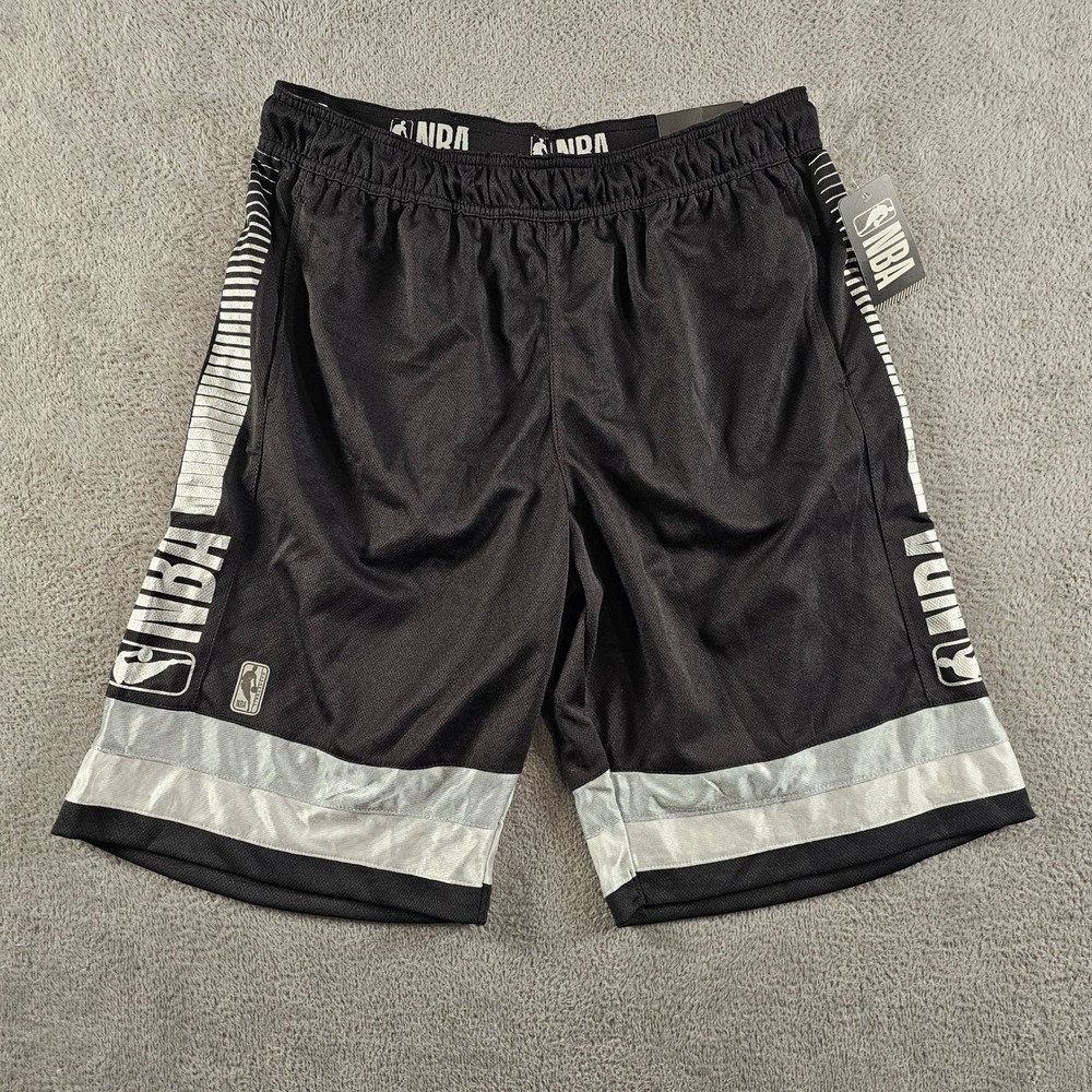 NBA Mens Basketball Shorts Black White Silver Mesh Athletic Gym Large New